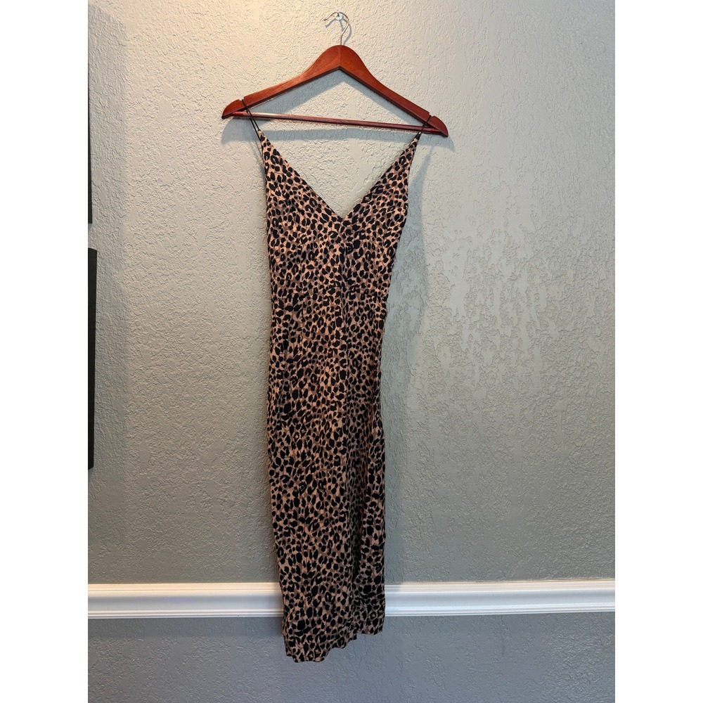 Topshop Leopard Print V-Neck Spaghetti Strap Midi Dress Tan Black US 4